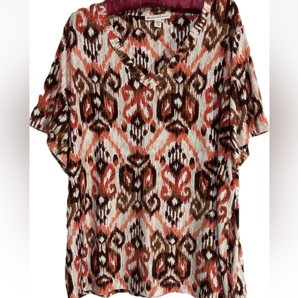 JM Collection Top 3X Artsy Boho Stretch Knit Popover Shirt Blouse Plus Size 3XL - Picture 3 of 6